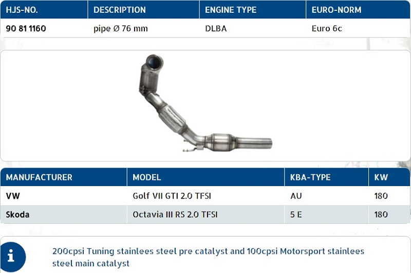 Skoda Octavia Mk3 5e 13 Hjs Exhaust Downpipe Euro 6c Vw Golo 7 Facelift Skoda Octavia Rs 5e